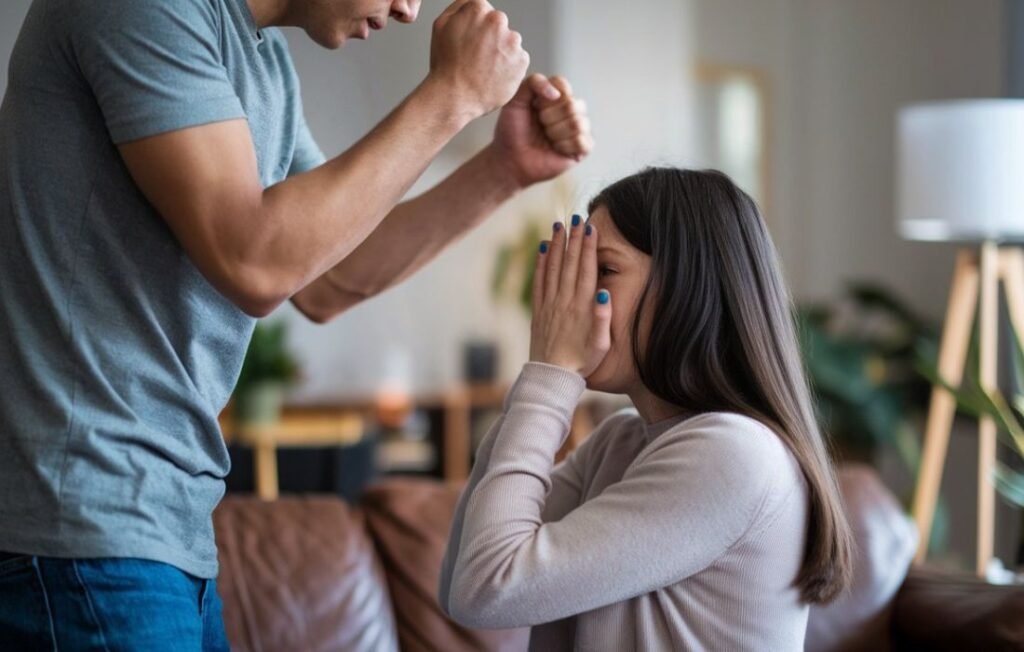 A couple is fighting - unresolved conflicts can be the biggest reason for A woman sitting alone - loneliness in marriage